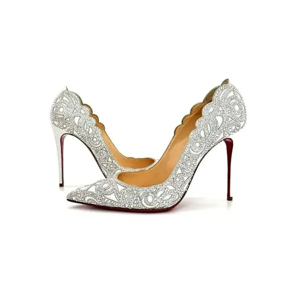 Christian Louboutin Top Vague 100 Kid Crystal Embellished Pumps Women’s 37.5 - Picture 4 of 9